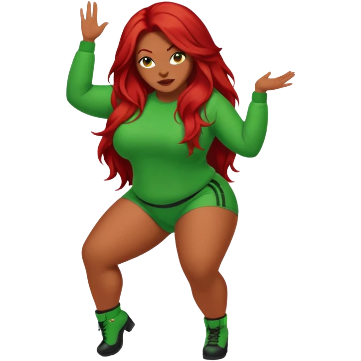 Thick woman twerking with long red hair and green 420 outfit emoji