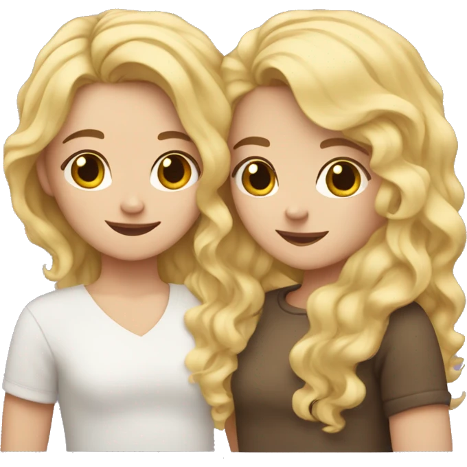 One girl withe brown wavy hair hugging another girl with blonde hair emoji