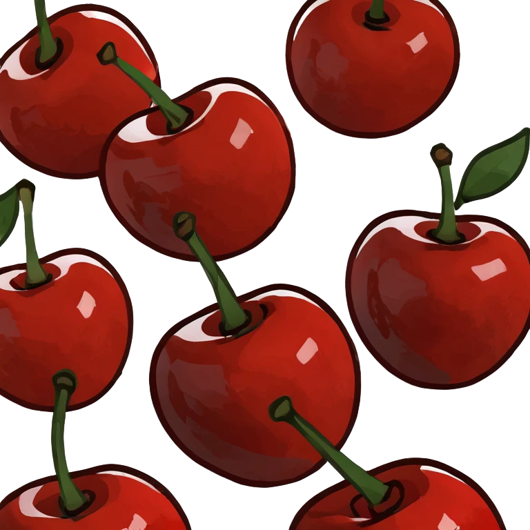 3D style pair of glossy red cherries with green stem emoji