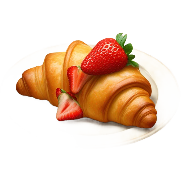 there is a croissant with strawberries in a beige plate emoji