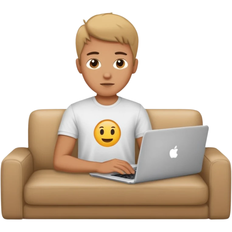 A young guy is lying on the sofa with a laptop emoji