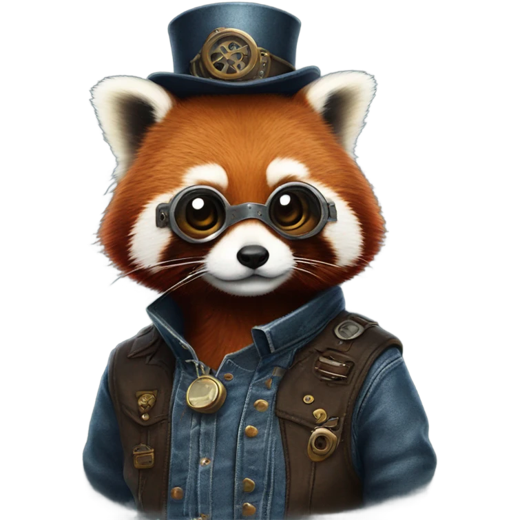 Red panda in a steampunk denim jumpsuit emoji