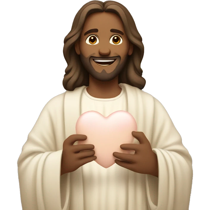 Jesus holding a pastel cream beige heart and smiling  emoji