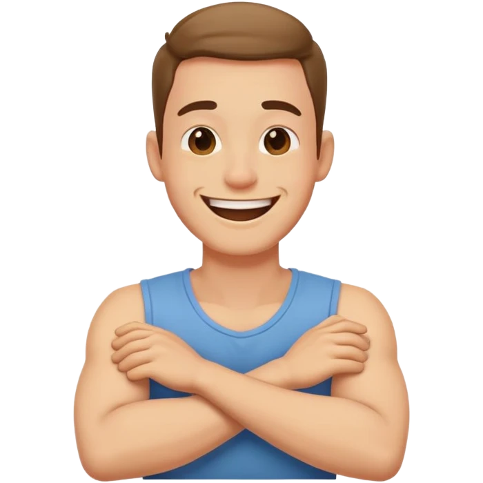 arms crossed holding neck laughing guy  emoji