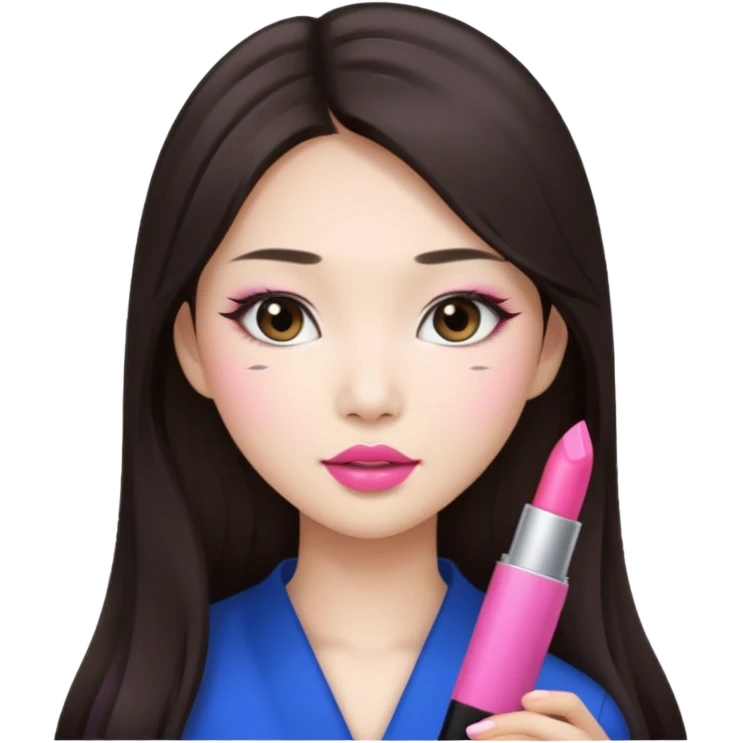 Asian girl with long brunette hair, white skin, makeup pink natural  emoji