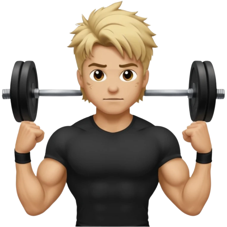 Gym rat with blond brown hair and black t shirt, and messy hair. And muscular emoji