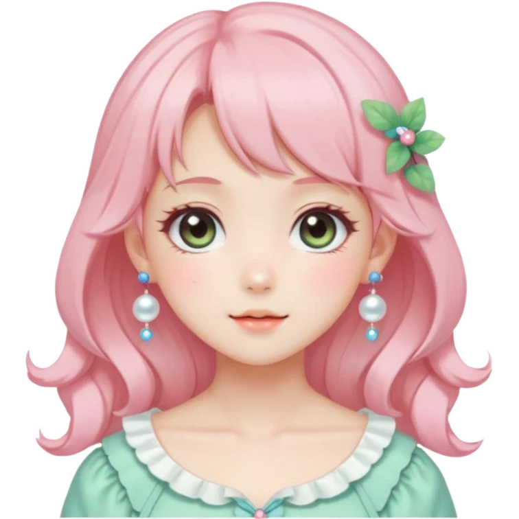 gorgeous-anime-style-lady-with-blushing-face-and-accessories-cottagecore-fairycore-kawaii-anime-colorful-pearly-romantic-aesthetic-trending-style emoji
