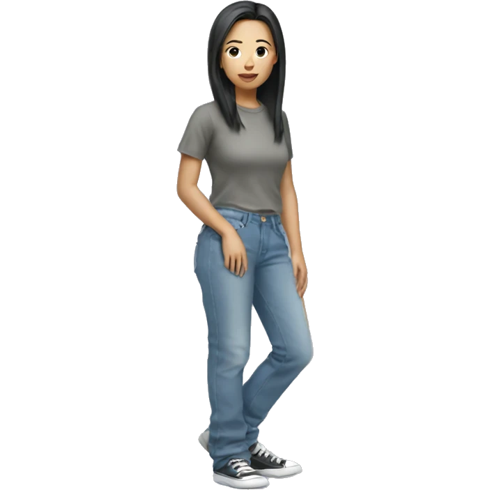 Asian girl wearing baggy jean pants  emoji