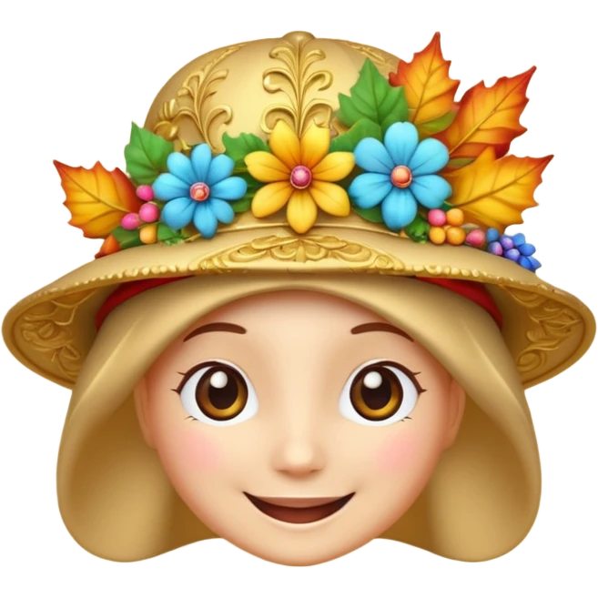 hat with autumn leaves and flowers, 3d emogis emoji