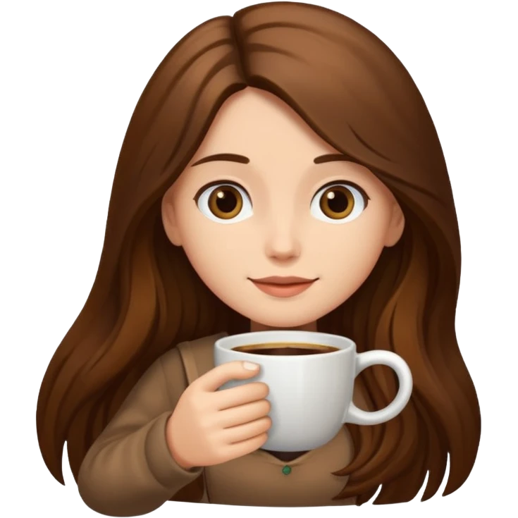 Brown long haired girl with cup of coffee emoji