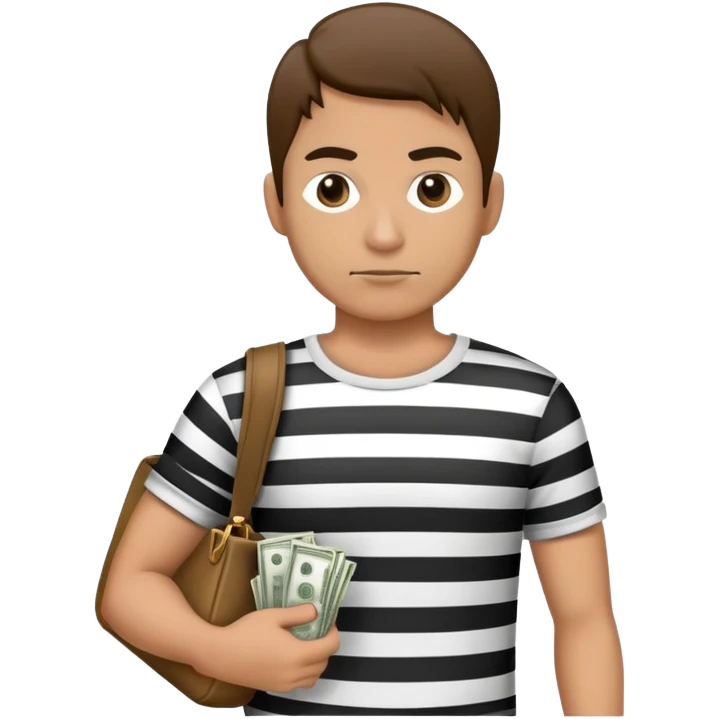 Robber caring a bag of money on his left shoulder with black and white stripes on his t shirt  emoji