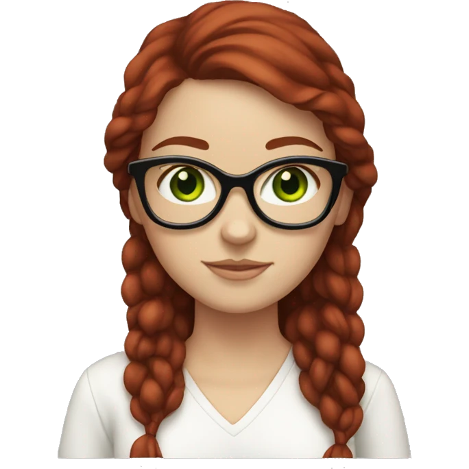 white girl with green eyes, glasses, and dark red hair emoji
