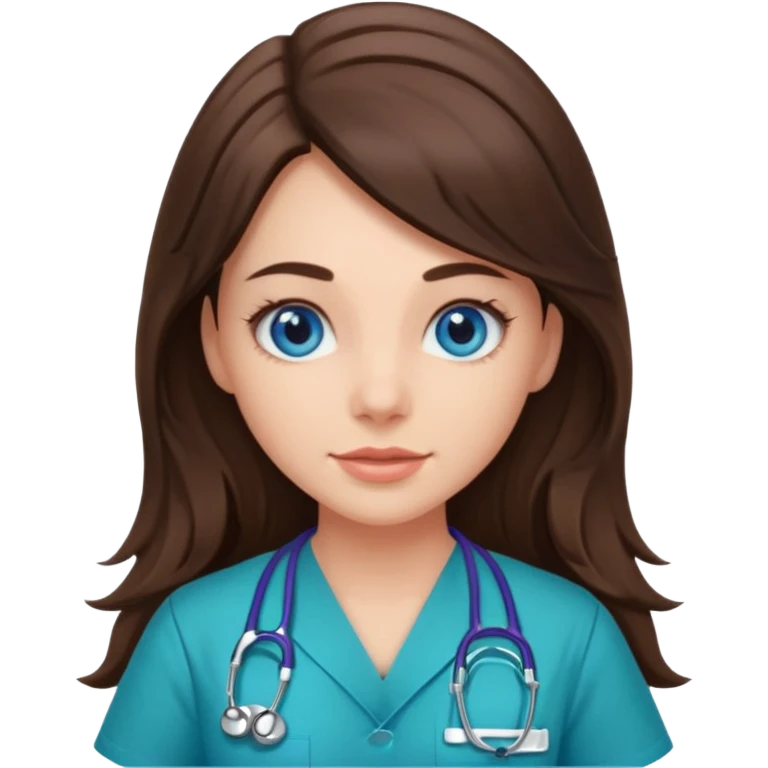pretty brunette nurse with long hair and blue eyes in dinosaur scrubs emoji
