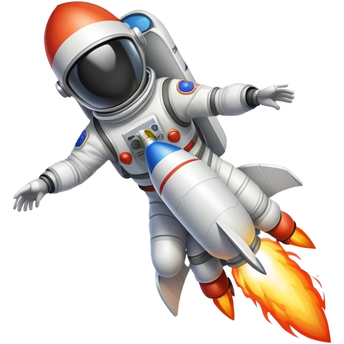 A rocket ship blasting off with a Loon in a spacesuit riding it emoji