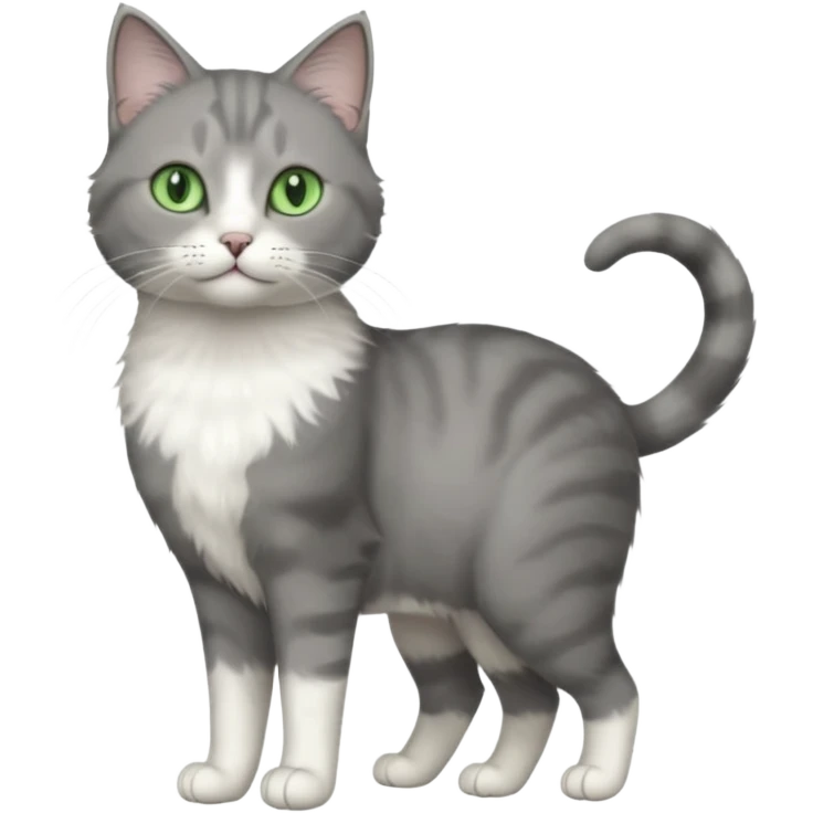 full body view of beautiful female grey cat with green eyes, white paws and white chest emoji