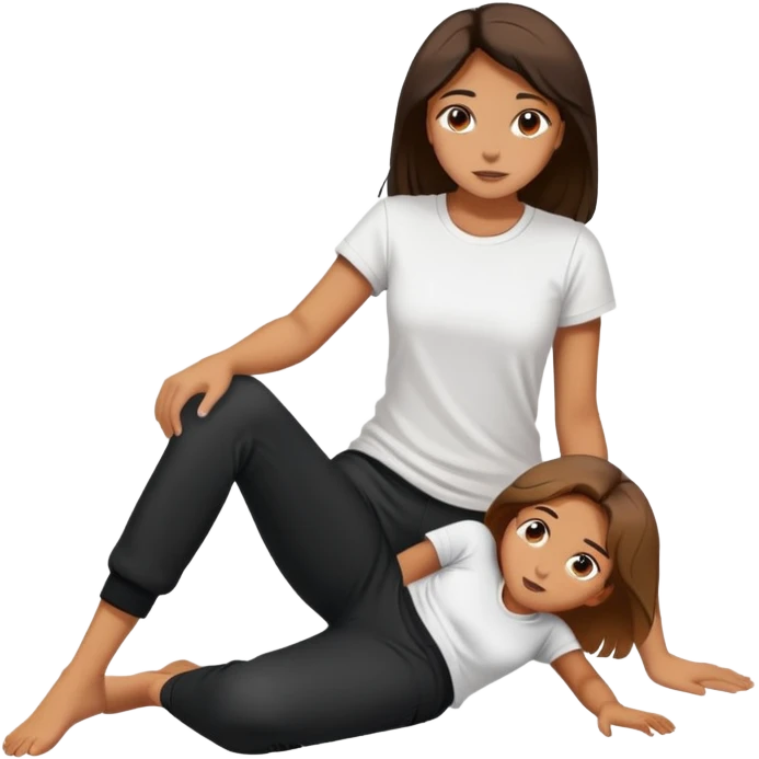 Girl fallen on floor phillipino white tshirt long black pants emoji