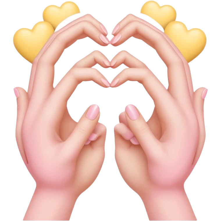 A pair of hands making a “heart” gesture in soft pink, beige and yellow pastel light emoji