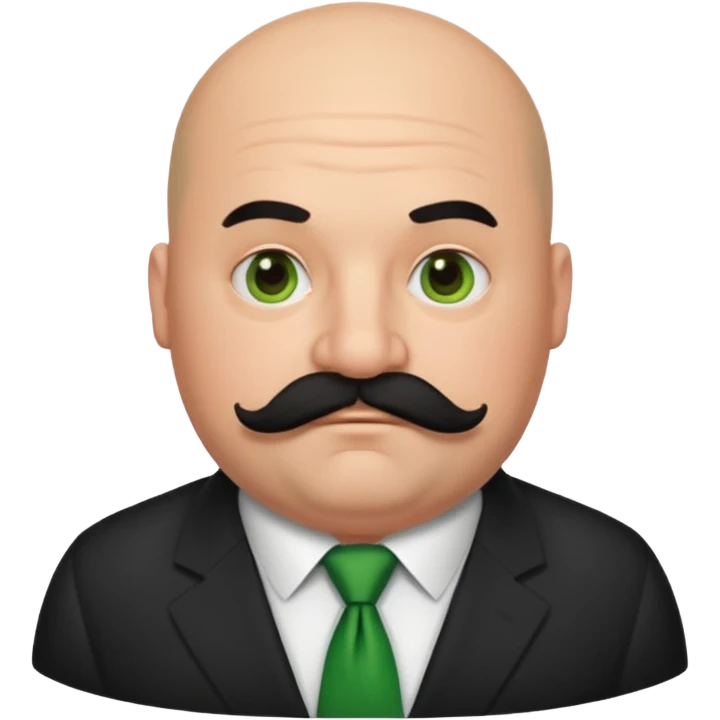 fat Bald guy with thick black mustache & green tie emoji