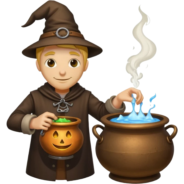 alchemist leaning on cauldron smug smile emoji