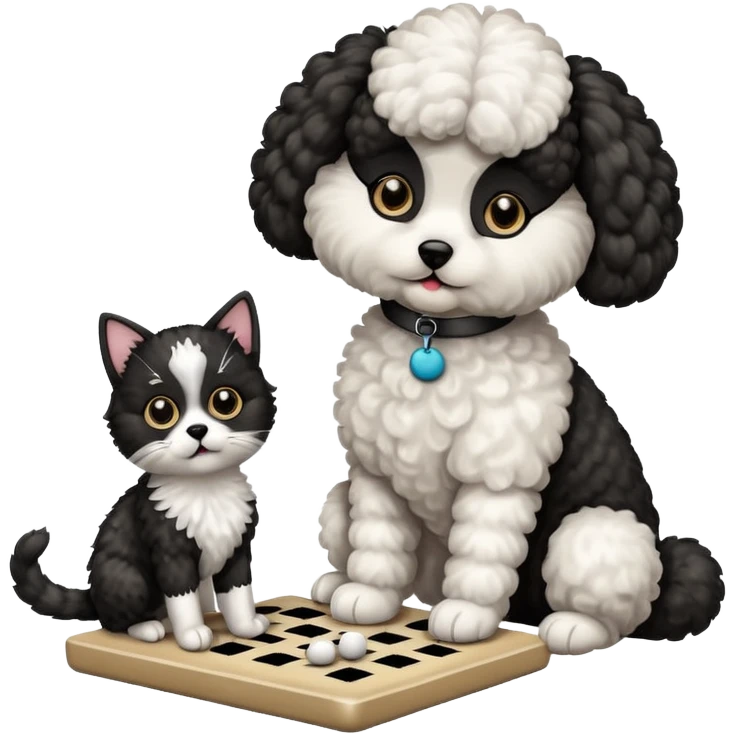 Cat playing tic-tac-toe with a poodle emoji