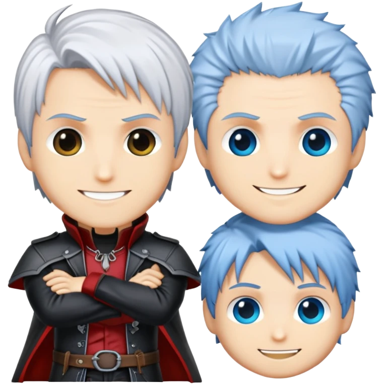 Cute chibi Dante, Vergil, and Nero from Devil May Cry, big heads, small bodies, childlike proportions emoji