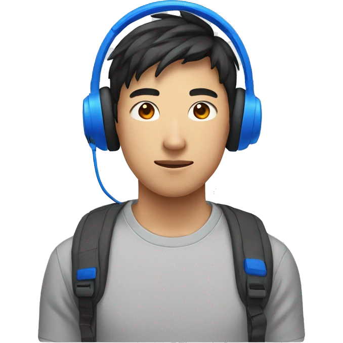 asian teen man with blue headset but red unit without glasses emoji
