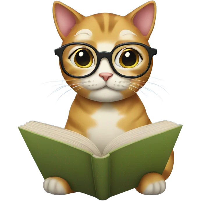 Cat reading a book with glasses  emoji