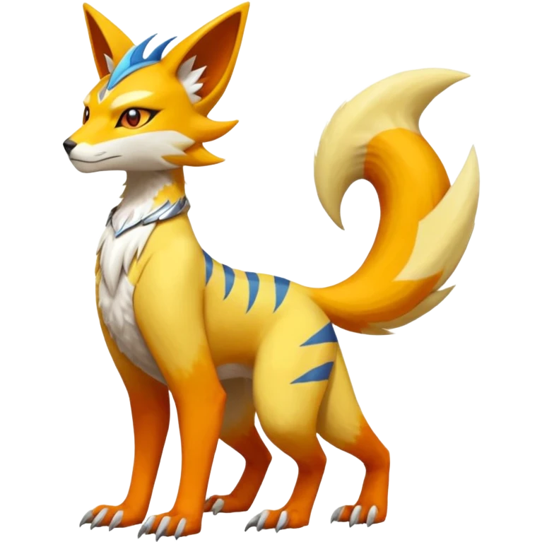 Latias-Vernid-Lombax-Koraidon-Renamon-Zeraora-Bastet-Fakémon-fusion-creature, full body emoji