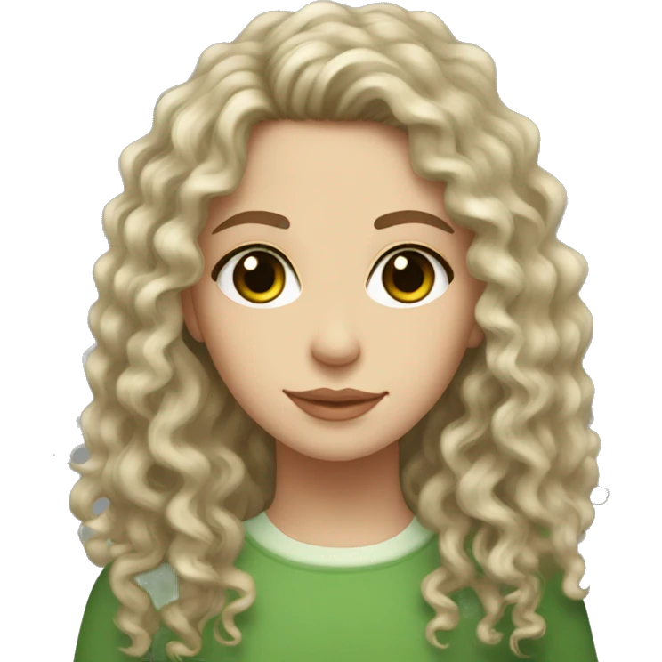 white girl curly long hair brown eyes, with glass of matcha emoji
