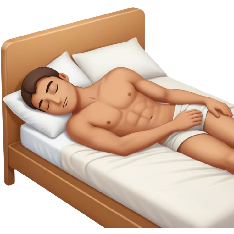 Shirtless man laying down on his side sleeping in a bed emoji