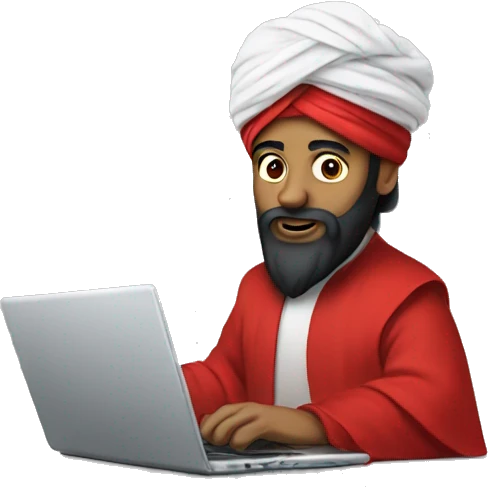 A caliph with turban and red clothes writing in a laptop emoji