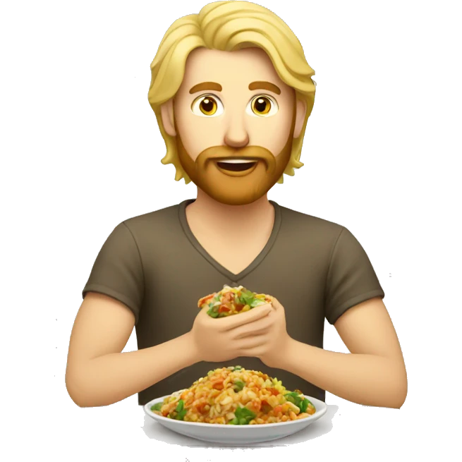 Man with blonde hair and beard eating Indian food emoji