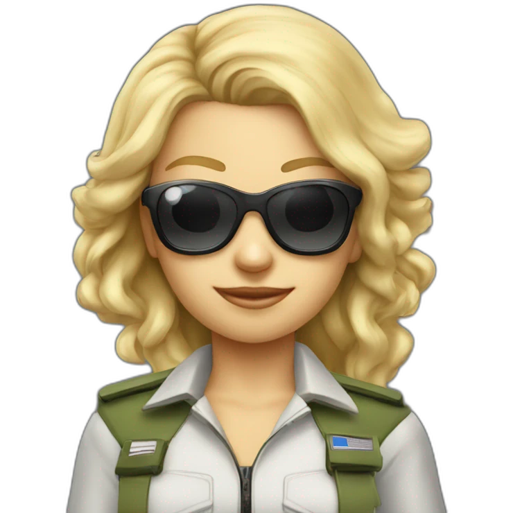 young long blonde hair female Boing airplane Commander with sun glasses emoji
