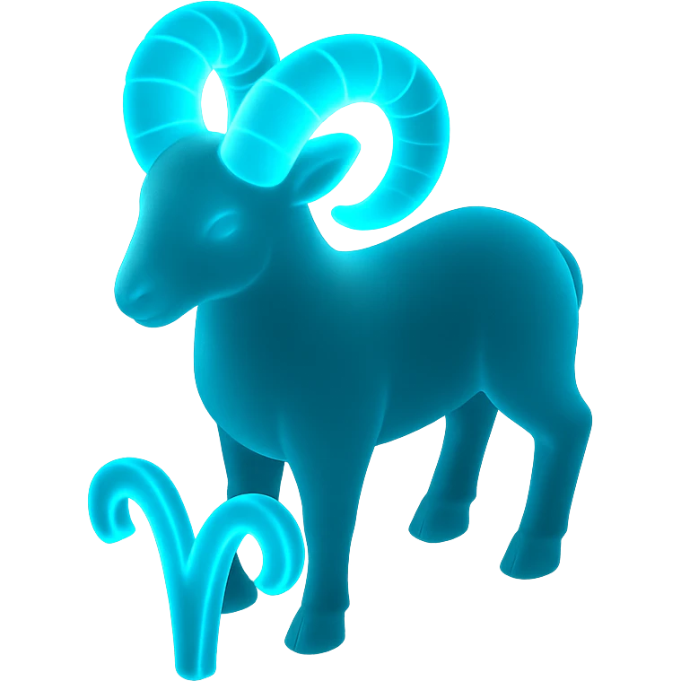 "A digital illustration of the Aries zodiac sign, a majestic ram with glowing horns, incorporating the color #00d9ff prominently in its design, celestial background, mystical and cosmic atmosphere" emoji