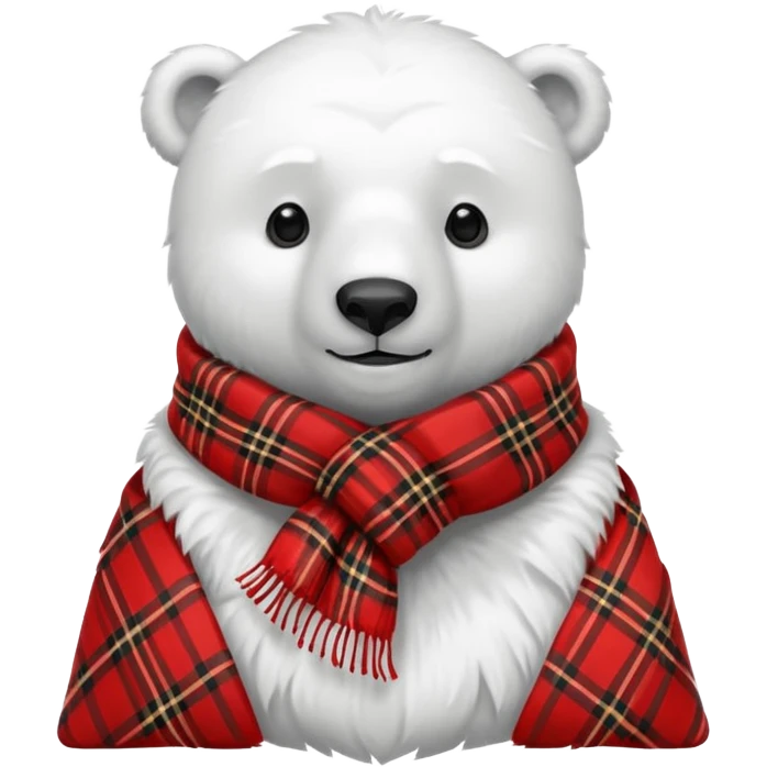 polar bear wear red tartan scarf emoji
