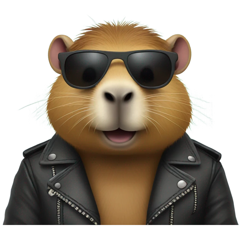 Capybara wearing a leather jacket and shades emoji