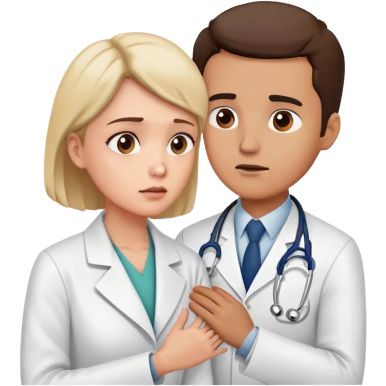 doctor in a white coat examining a patient's neck with one hand, patient looks concerned emoji