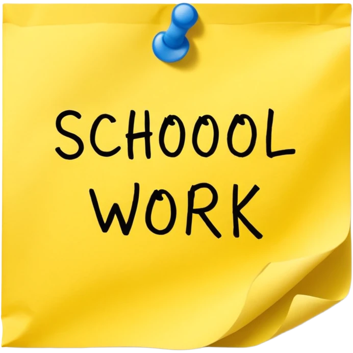 Sticky note that says the words *school work* on it emoji