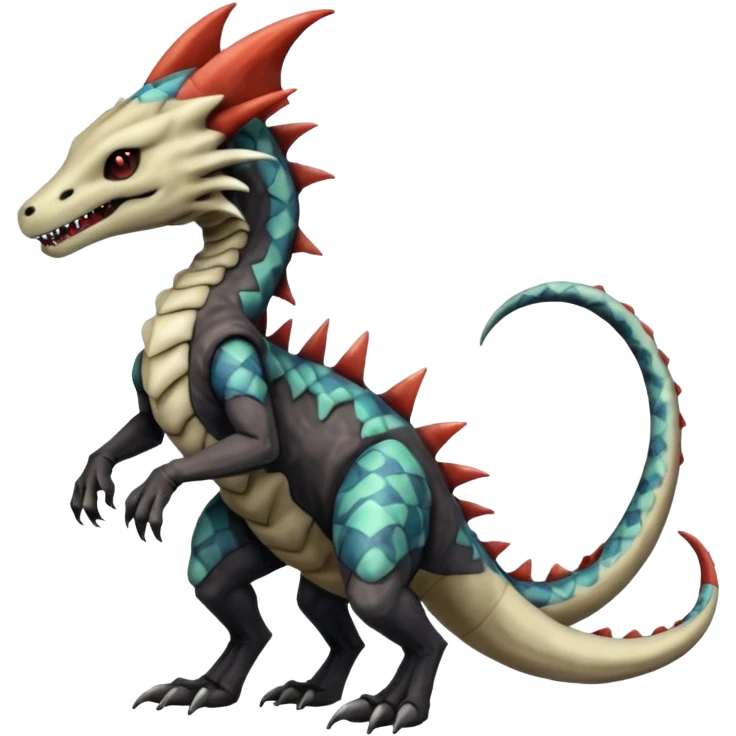 Marowak-Marowak-Sergal-Salandit-Xenomorph-hybrid-fantasy-creature (full body) with colored scale pattern markings emoji