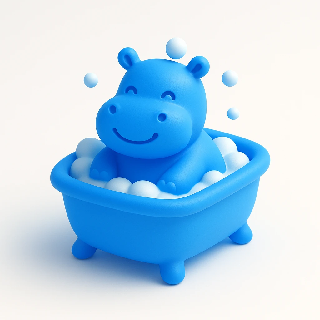 happy hippo with bubbles in bathtub emoji