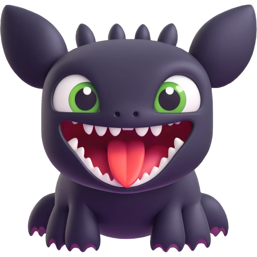 Toothless from 'How to Train Your Dragon' looking shocked, 3D emoji style emoji