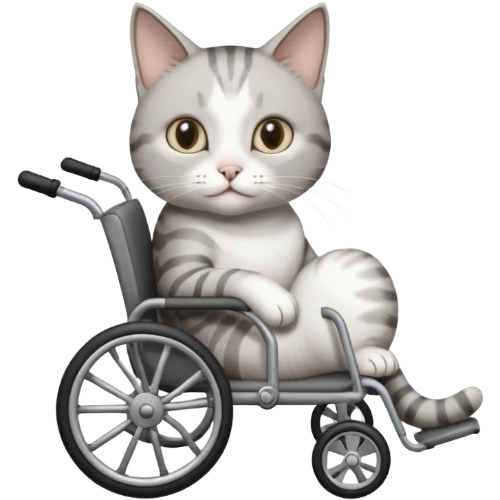disabled grey and white small cat using cat wheelchair emoji