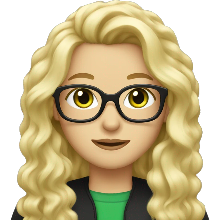 Long blonde wavy hair green eyes glasses with black cat  emoji