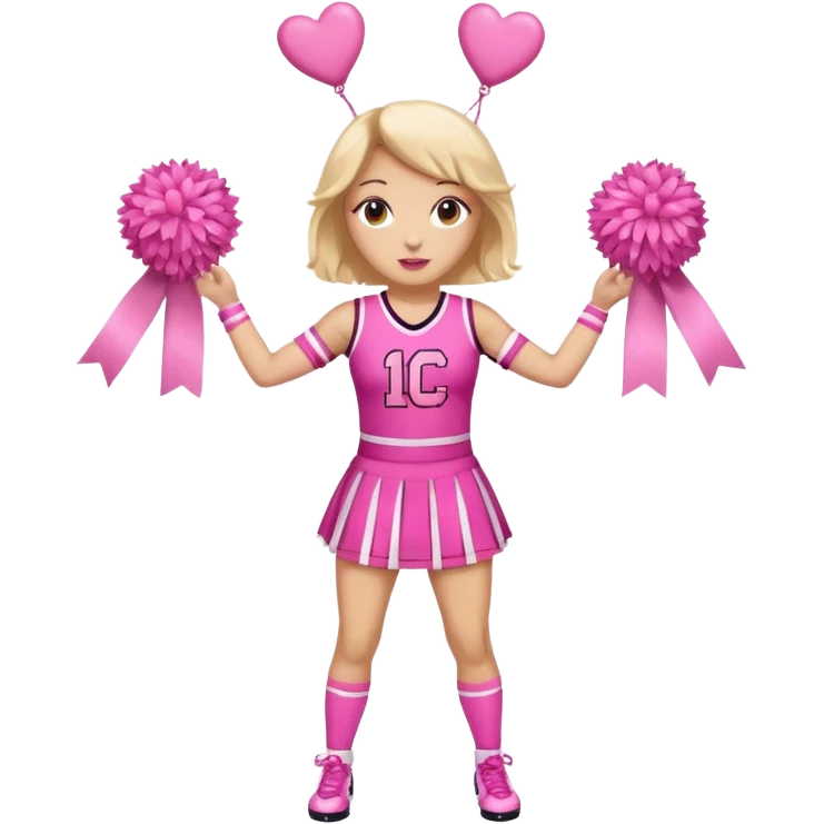 give me a full-length cheerleader in pink with pink pom poms and a breast cancer ribbon on the top emoji