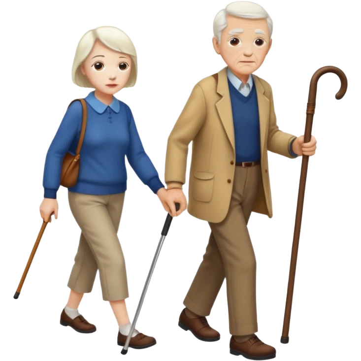 Old person with a cane and a young person walking  emoji