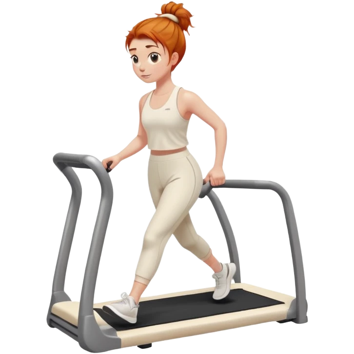 Ginger girl messy bun home gym walking on walking pad cream gym outfit emoji