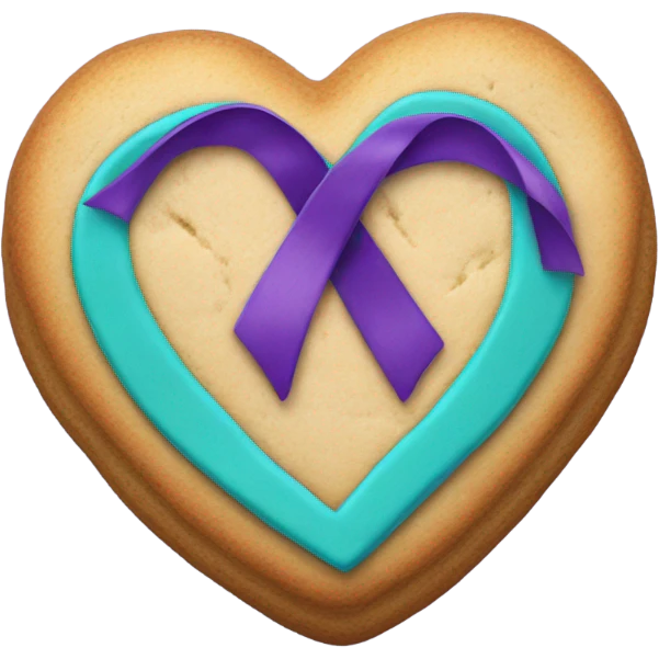 Cookie heart with teal purple awareness ribbon emoji