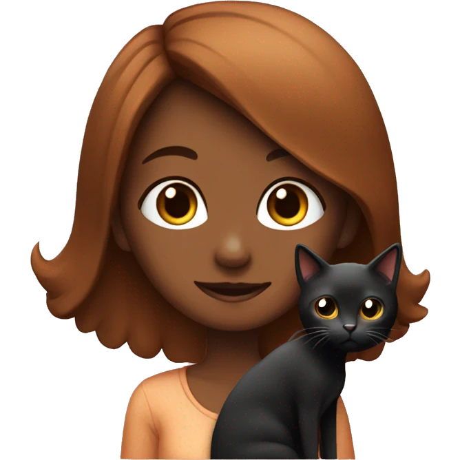 Chestnut girl with black cat emoji