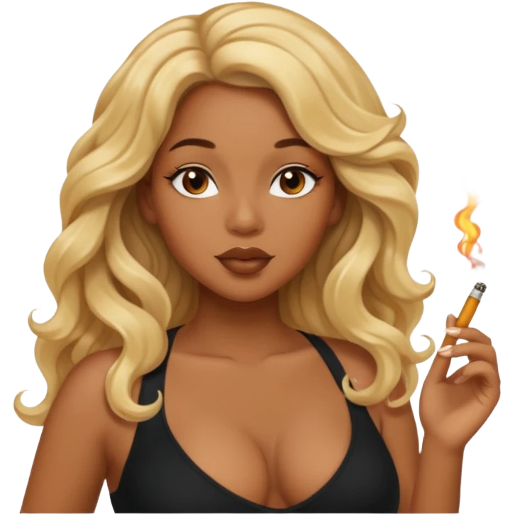 Curvy, blonde long hair, sfw intimate pose black girl smoking emoji