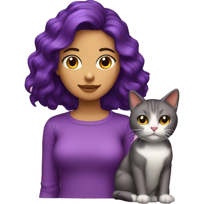Chica pelo castaño y morado con un gato emoji